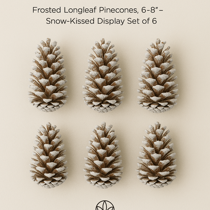 Frosted Longleaf Pinecones, 6–8" – Snow-Kissed Display Set of 6
