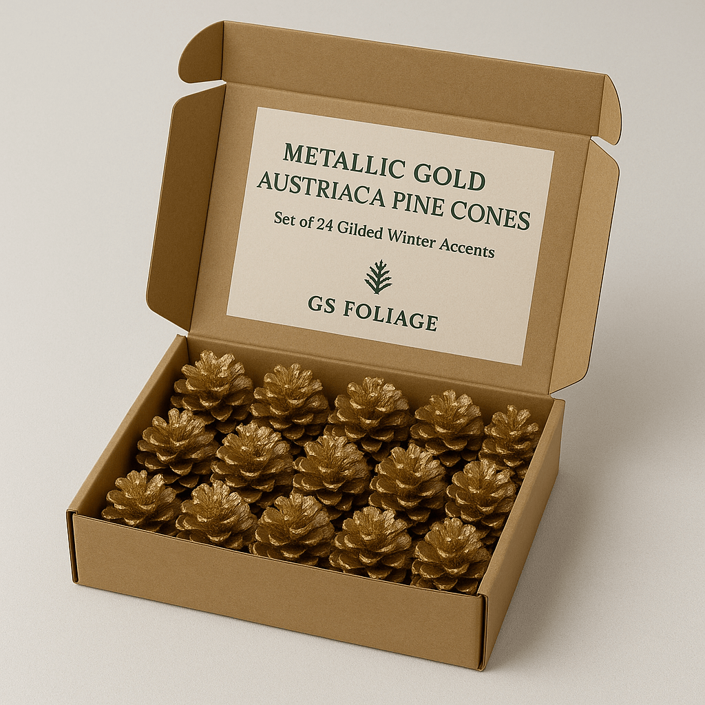 Metallic Gold Austriaca Pine Cones – Set of 24 Gilded Winter Accents