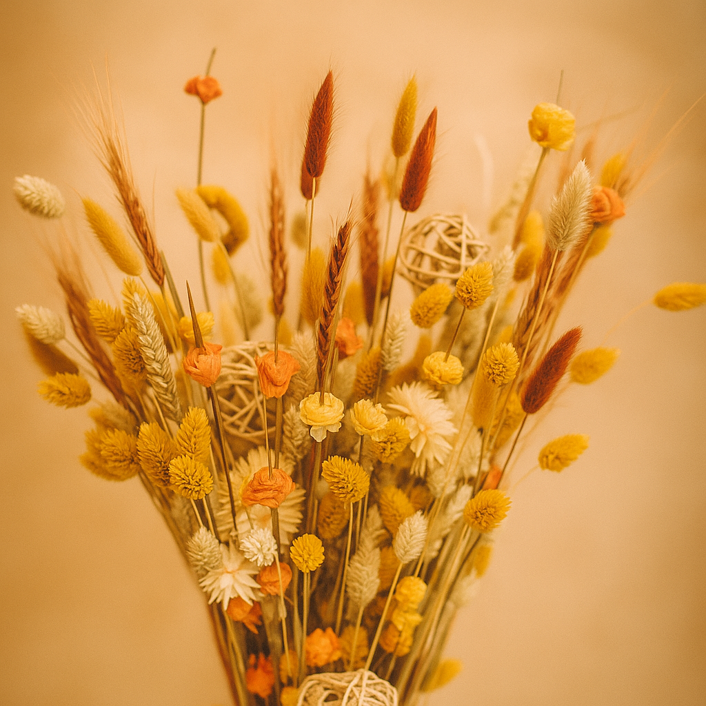 Sunset Autumn Dried Floral Arrangement featuring amber and rust tones in a handcrafted design.