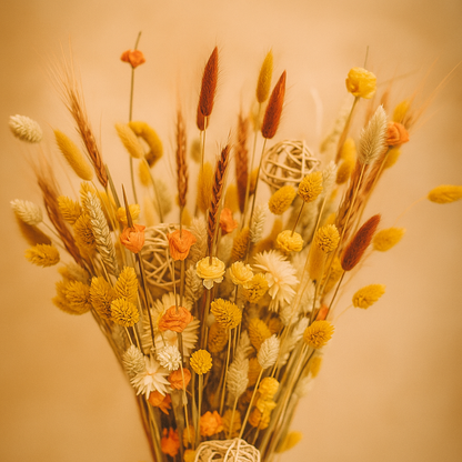 Sunset Autumn Dried Floral Arrangement featuring amber and rust tones in a handcrafted design.