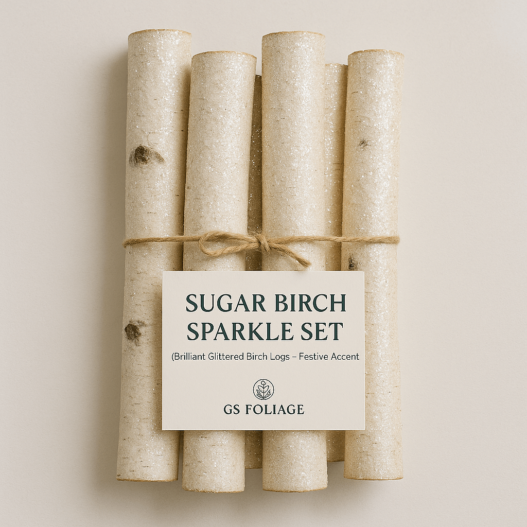 Brilliant Sugar Glittered Birch Logs – Festive Accent, Set of 6