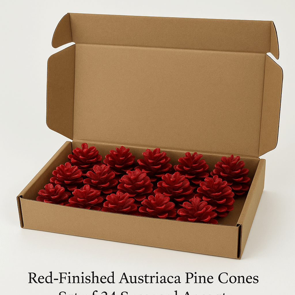Red-Finished Austriaca Pine Cones – Set of 24 Seasonal Accents